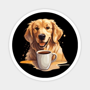 Golden Retriever Drinking Coffee Magnet